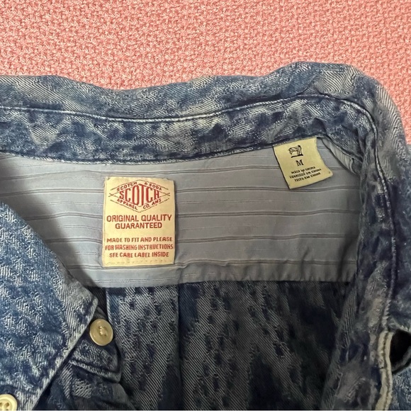 SCOTCH & SODA Men Blue Patterned Denim Button Long Sleeve Top Size M - Picture 4 of 7